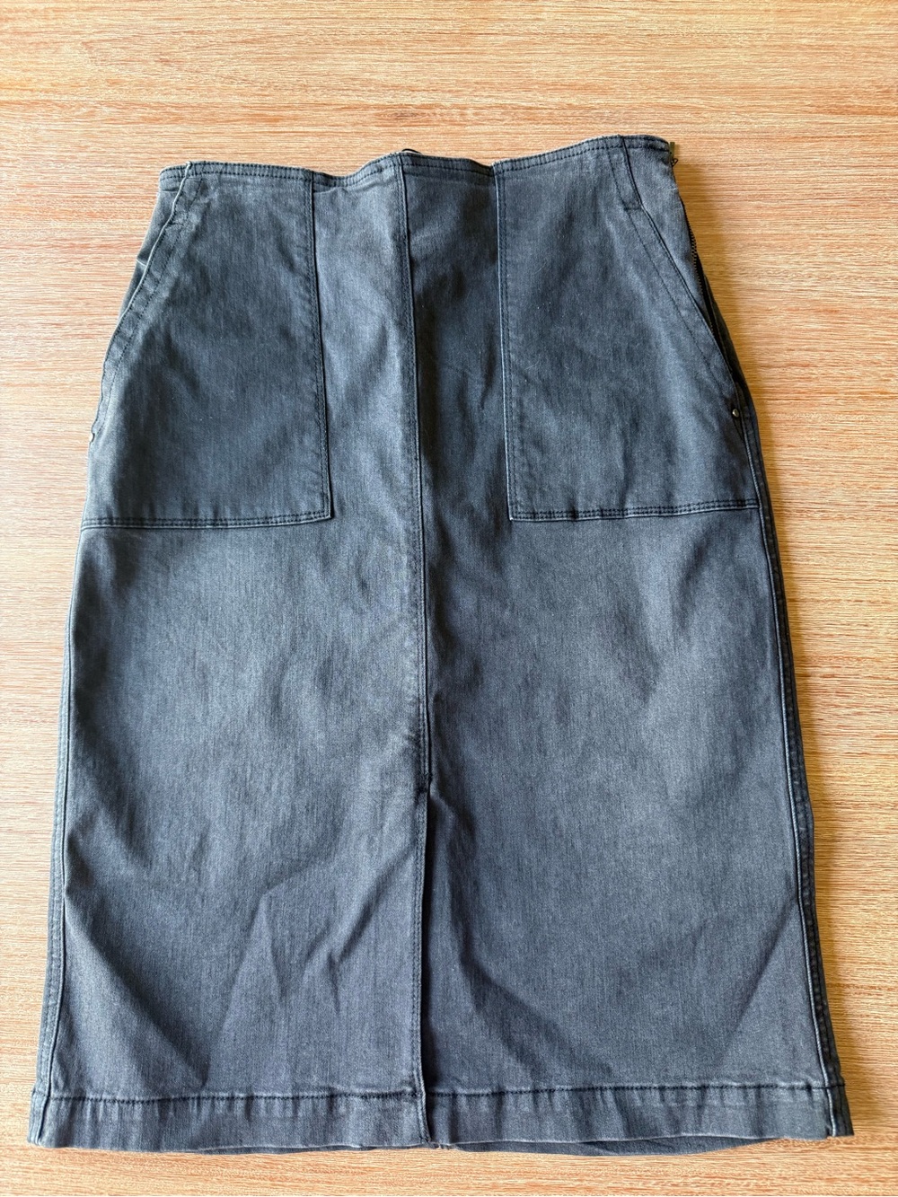 Women's Black Denim Pencil Skirt with Front Patch Pockets